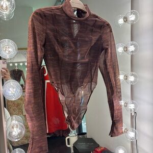 House of CB Sheer Brown Long Sleeve Bodysuit